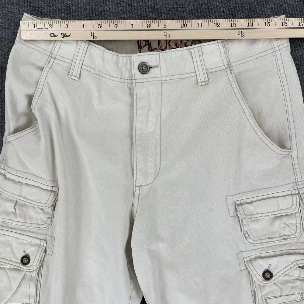 Plugg Cargo Shorts Mens 31 (Fits 32) White Khaki Utility Pocket Y2K Grunge Baggy